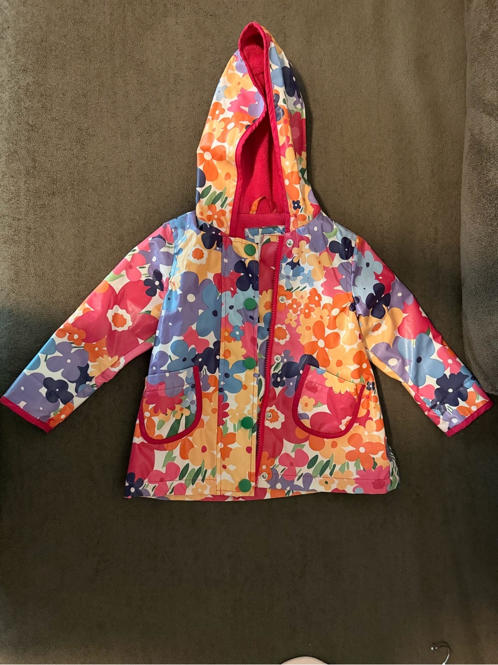 Joe Fresh Bright Floral Hooded Raincoat - Pink, Orange, Blue